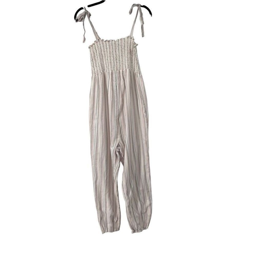 Hatch‎ Jojo Striped Square Neckline White Red Blue Jumpsuit Sz S Women Maternity - Picture 2 of 10